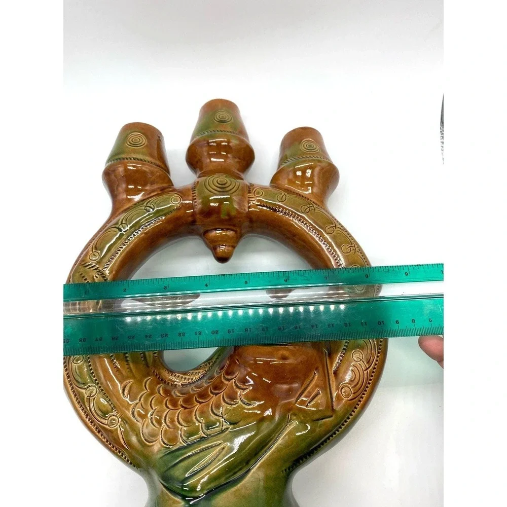 Vtg Majolica Fish Ceramic Candelabra Skopinskaya‎ Mid Century Set of 2 Folk Art
